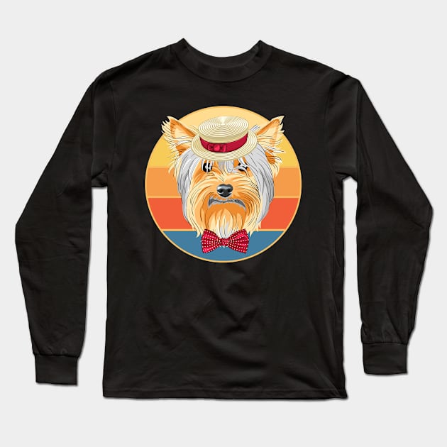 Cute Yorkshire Terrier Dog Breed Vintage Retro Sunset Animal Pet Yorkie Long Sleeve T-Shirt by Inspirational And Motivational T-Shirts